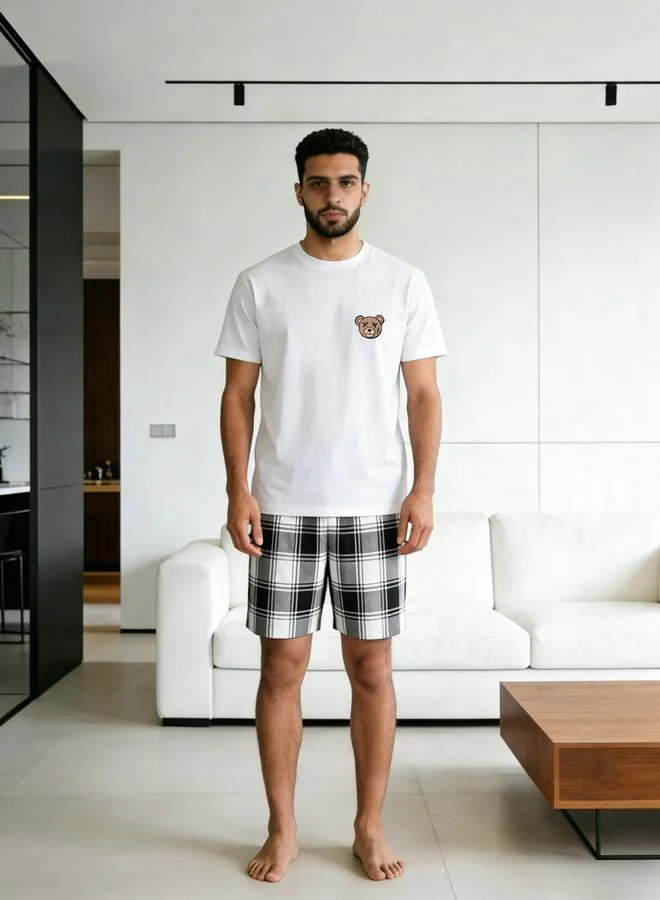 Take Two Men Round Neck T-Shirt and Checked Shorts Set