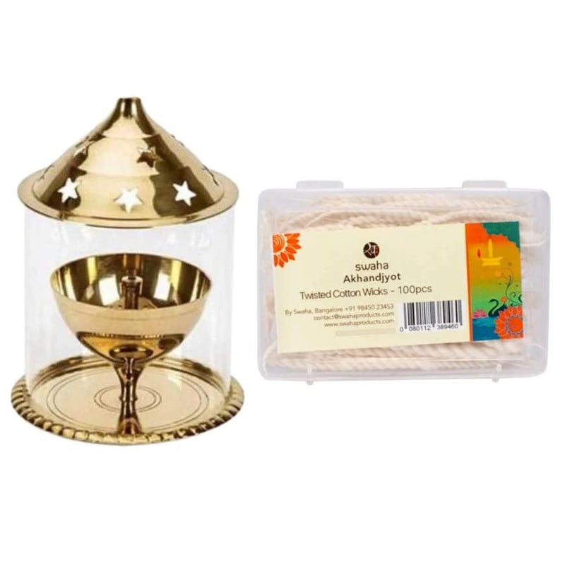 Swaha Brass Udupi Lamp 10ml & Akhand Jyoth Short Wicks(100pcs) Combo | Decorative Lamp Adding a Traditional Touch to Your Home or Office. - Image 1