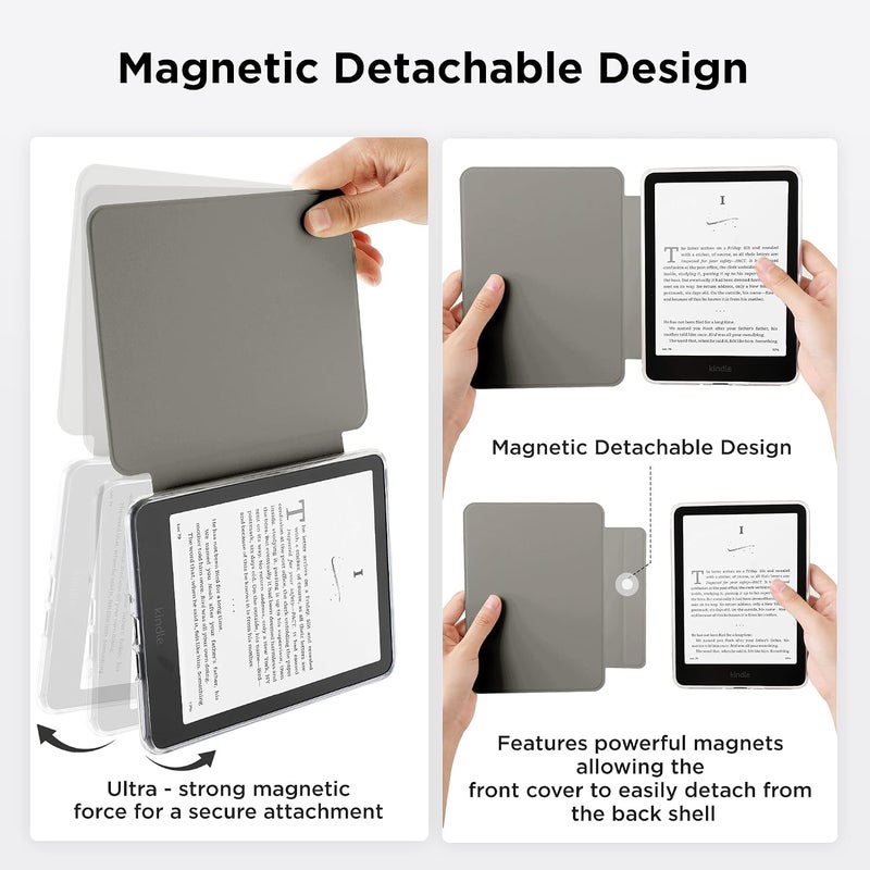 SESENSE Detachable Magnetic Case for 6'' Kindle 2024 and 2022 (11 Generation), Slim PU Shell Cover Case with Auto Wake/Sleep, White Polka Dots - Image 3