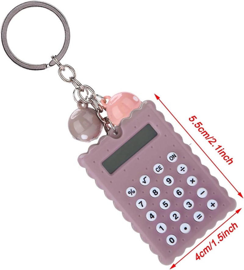 Portable Cute Cookies Key Chain Calculator, Candy Color Pocket Standard Function Calculator 8 Digit Display Keychain Basic Calculation for Travel (Grey Purple) - Image 4