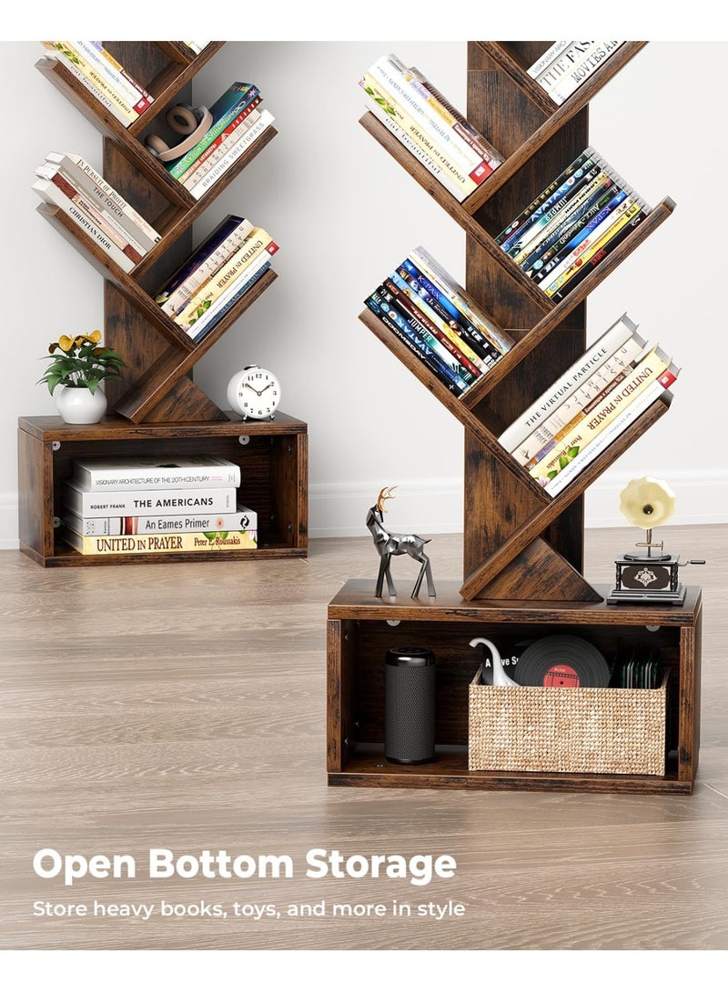 M.A&F's 6 Tier Tree Bookshelf with 3 Color Lights for Living Room Home, Book Shelf Stand for Books,CDs,Standing Book Organizer with Storage Cabinet(Rustic Brown) - Image 5