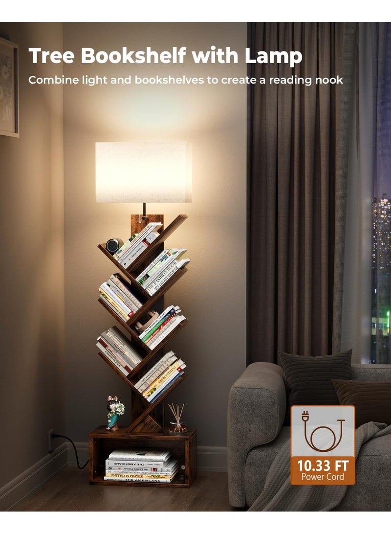 M.A&F's 6 Tier Tree Bookshelf with 3 Color Lights for Living Room Home, Book Shelf Stand for Books,CDs,Standing Book Organizer with Storage Cabinet(Rustic Brown) - Image 3