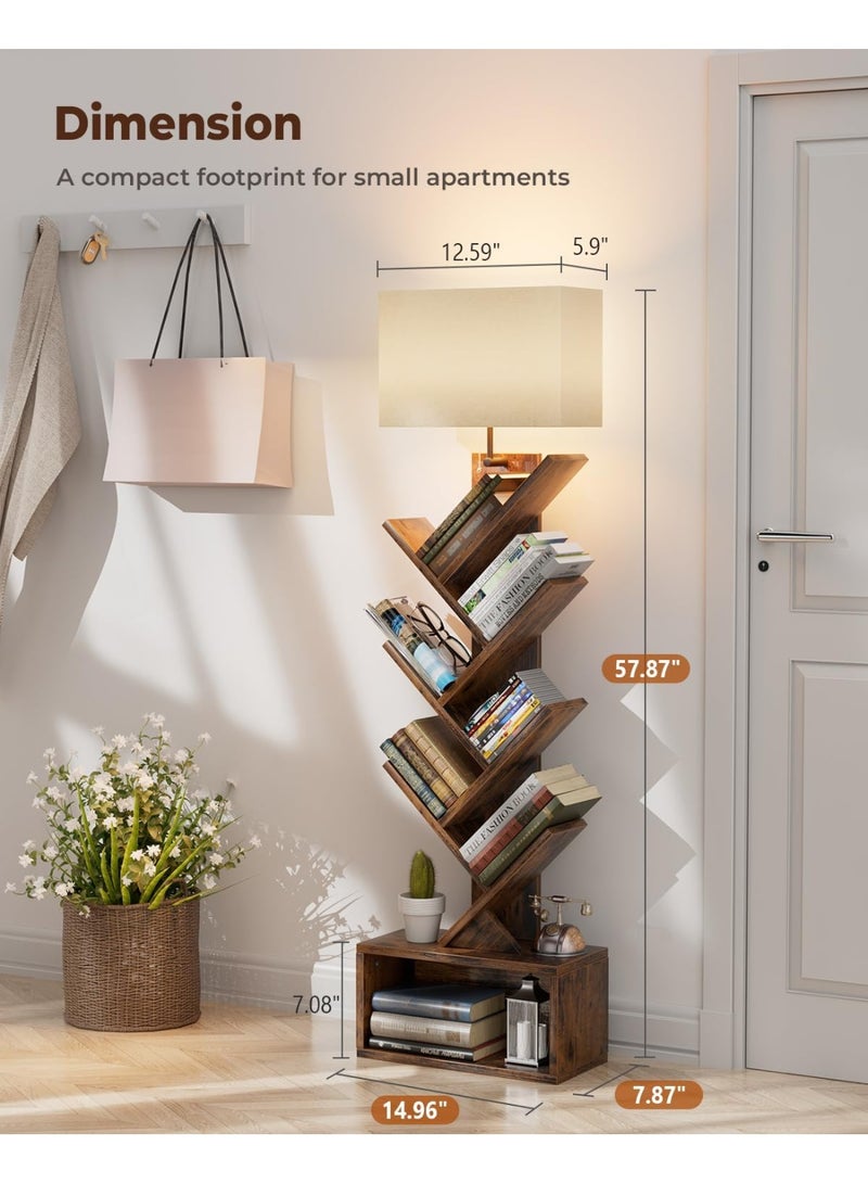 M.A&F's 6 Tier Tree Bookshelf with 3 Color Lights for Living Room Home, Book Shelf Stand for Books,CDs,Standing Book Organizer with Storage Cabinet(Rustic Brown) - Image 2