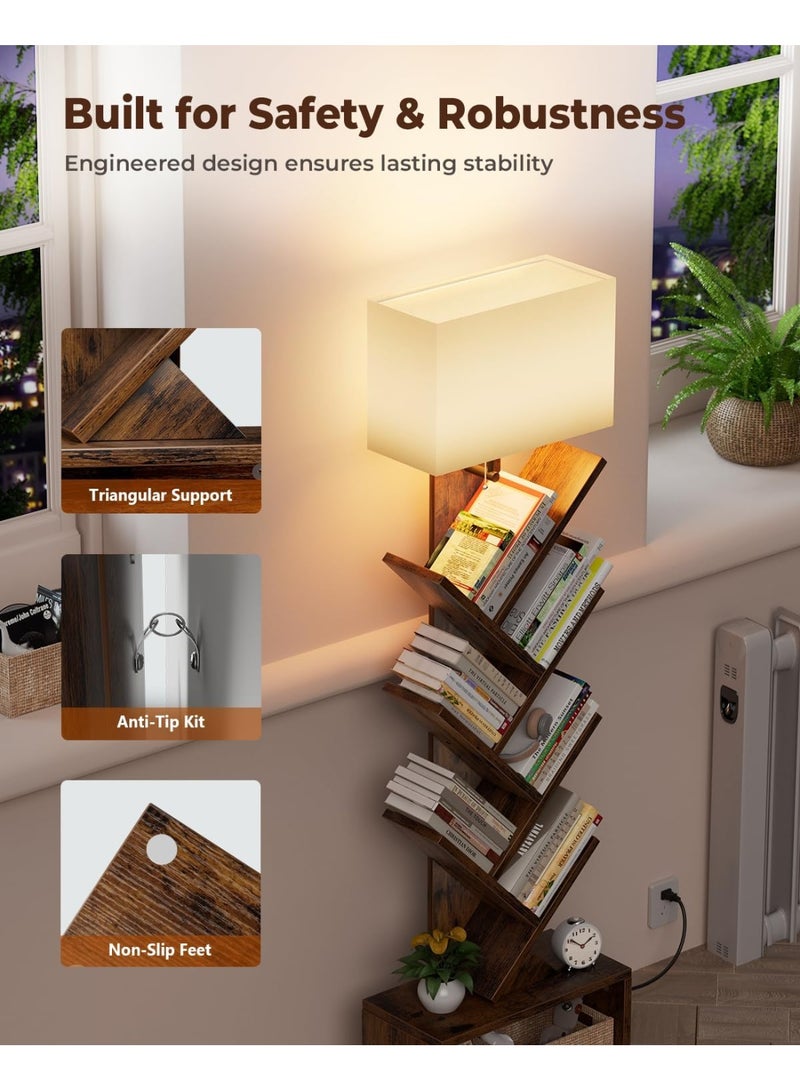 M.A&F's 6 Tier Tree Bookshelf with 3 Color Lights for Living Room Home, Book Shelf Stand for Books,CDs,Standing Book Organizer with Storage Cabinet(Rustic Brown) - Image 4