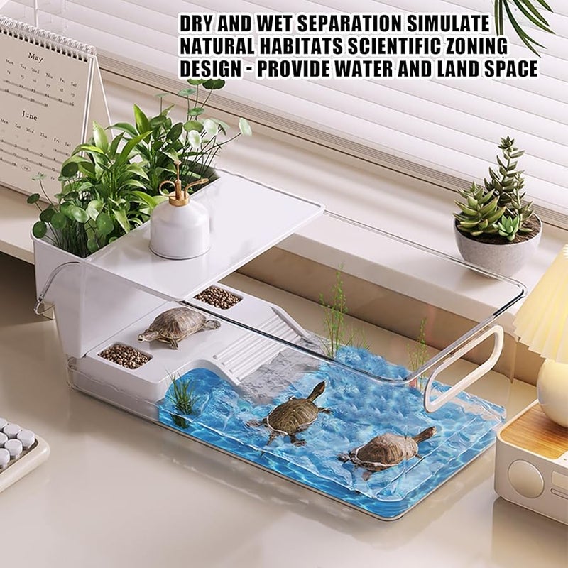 Clear Turtle Tank with Basking Stage Ventilated Habitat for Reptiles Crabs Fish - Image 4