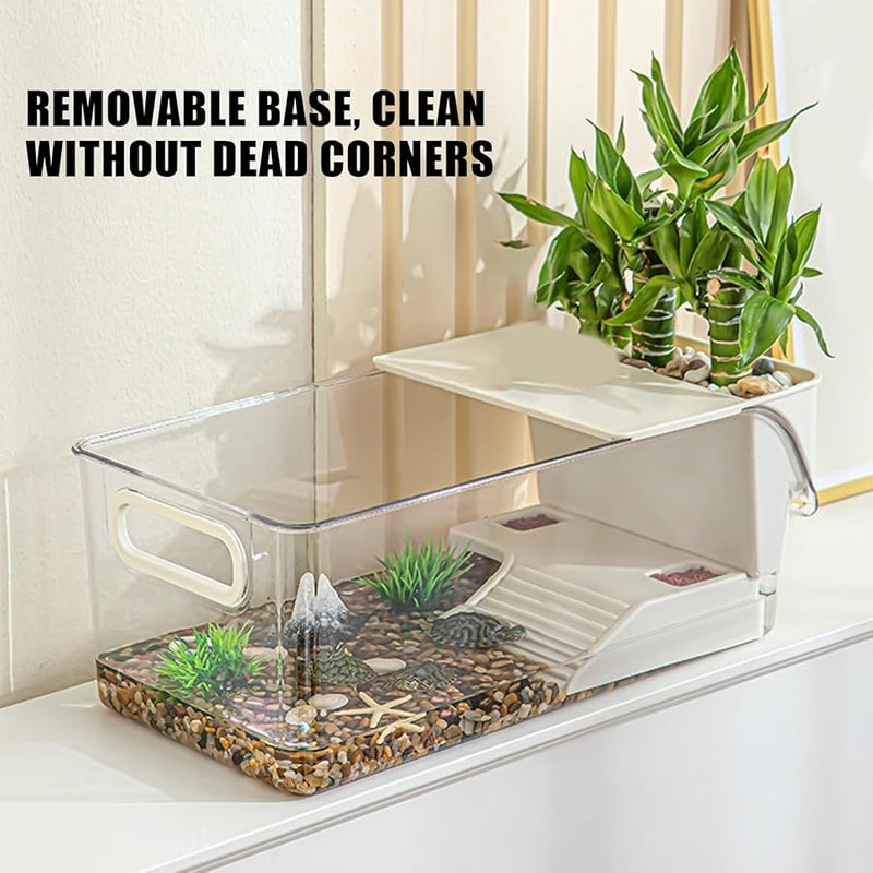Clear Turtle Tank with Basking Stage Ventilated Habitat for Reptiles Crabs Fish - Image 5
