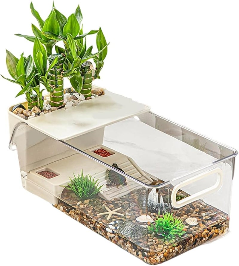 Clear Turtle Tank with Basking Stage Ventilated Habitat for Reptiles Crabs Fish - Image 2
