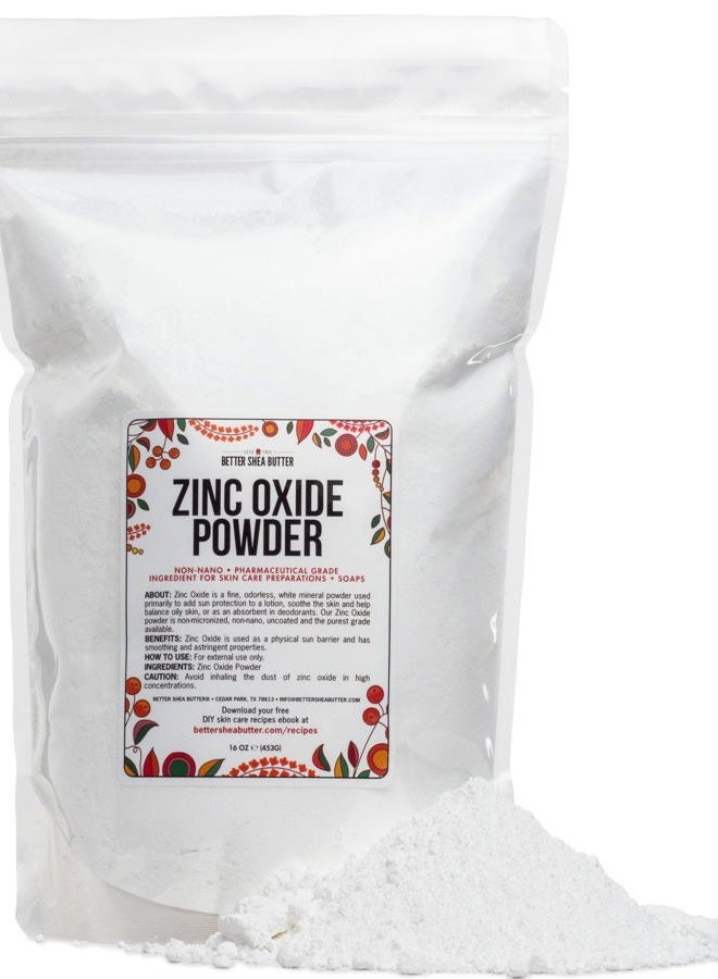 Better Shea Butter Zinc Oxide Powder | Uncoated, Non Nano Zinc Oxide | Pure, Pharmaceutical Grade | Use in Homemade Sunscreen Lotion | Diaper Rash Cream, Deodorant DIY, Zinc Oxide Ointment | 1 LB by Better Shea Butter - Image 1