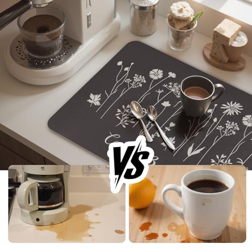 WIFTREY 24"x16" Coffee Mat Large, Absorbent Dish Drying Mat, Flower Coffee Bar Pad for Kitchen Countertops Accessories, Espresso Machine - Image 3