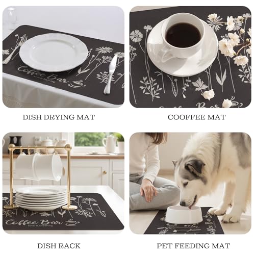 WIFTREY 24"x16" Coffee Mat Large, Absorbent Dish Drying Mat, Flower Coffee Bar Pad for Kitchen Countertops Accessories, Espresso Machine - Image 5