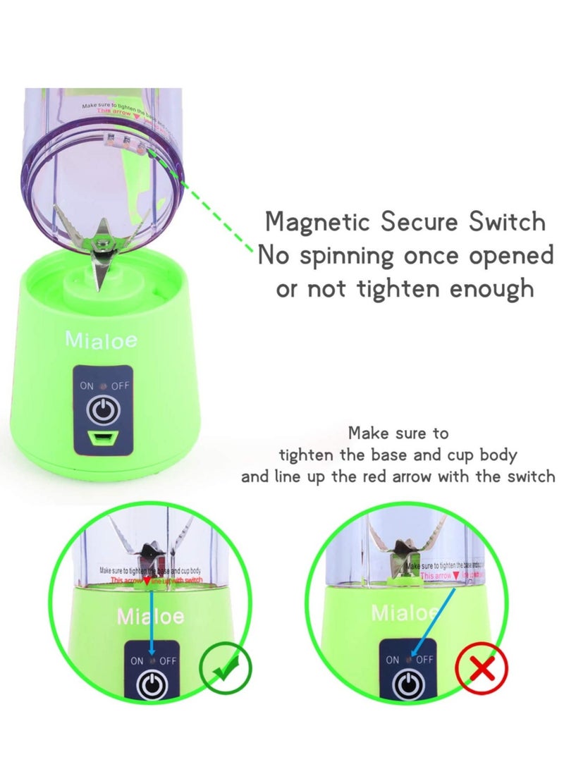 [Upgraded Version] Personal USB Juicer Cup,Portable Juicer Blender,Household Fruit Mixer - Six Blades in 3D,Rechargeable Fruit Mixing Machine For Baby Travel 380ml(green) - Image 2