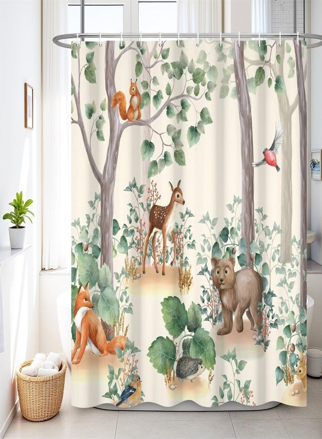 Renaiss 72 x 72 Inch Forest Animal Shower Curtain for Bathroom Cute Fox Deer Giraffe Bathroom Shower Curtains Wildlife Polyester Waterproof Fabric Bath Bathtub Privacy Decor Curtain Set with Hooks - Image 1