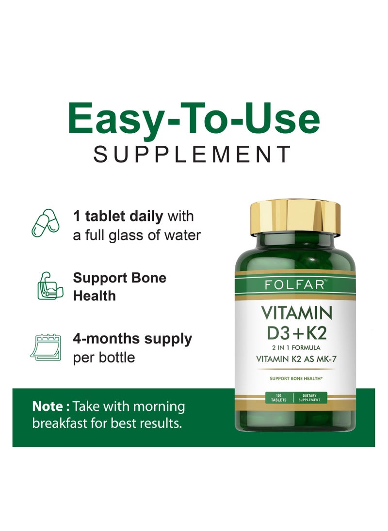 Folfar Vitamin D3 4000 IU + K2 as MK-7 100 mcg - 120 Tablets  - Image 5