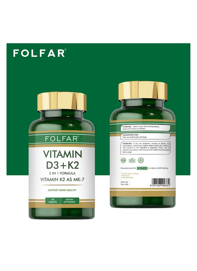 Folfar Vitamin D3 4000 IU + K2 as MK-7 100 mcg - 120 Tablets  - Image 3