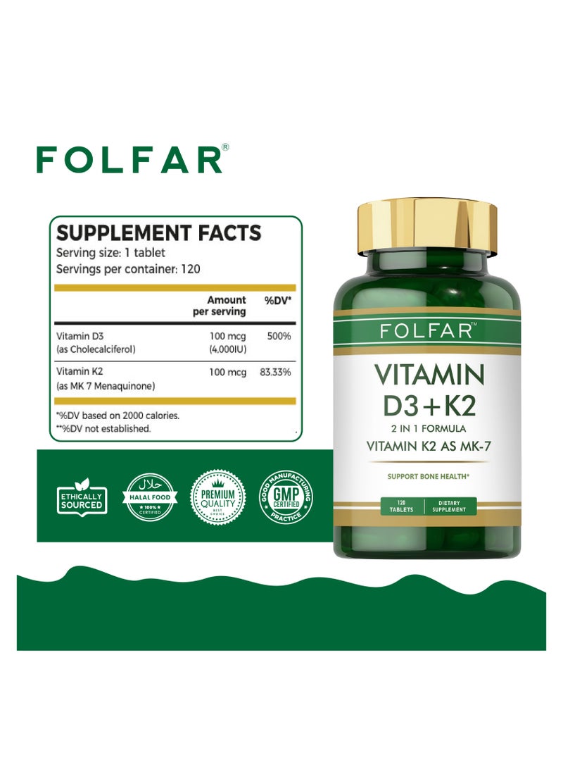 Folfar Vitamin D3 4000 IU + K2 as MK-7 100 mcg - 120 Tablets  - Image 2