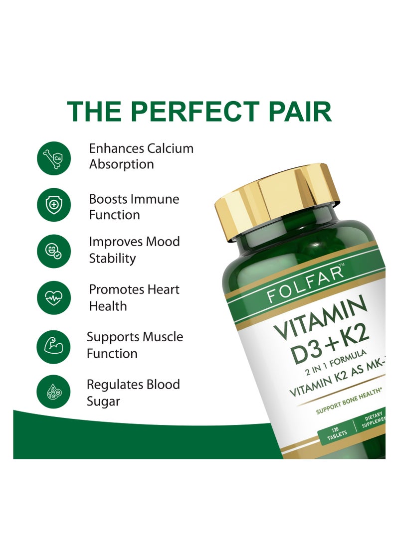 Folfar Vitamin D3 4000 IU + K2 as MK-7 100 mcg - 120 Tablets  - Image 4
