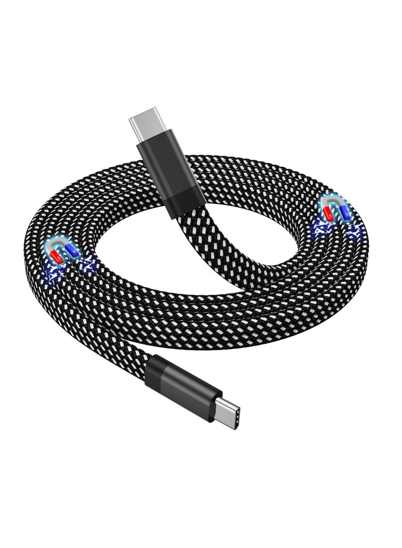 SYOSI USB C Cable, Magnetic USB C to USB C Cable 60W(3A), Flat Coiled USB C Charger Cable 3.3ft, Nylon Braided Type C Fast Charging Cord Compatible for USB C Device for Pad for Samsung Galaxy, Black - Image 2