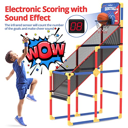 EagleStone Kids Arcade Basketball Game with Electronic Scoreboard and Cheer Sounds Indoor Outdoor Basketball Hoop with 4 Balls Game Toy Gift for Ages 312 Boys and Girls - Image 5