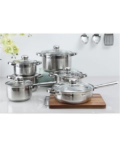 Wilson Wilson Stainless Steel 12-Piece Cookware Set - Casserole, Saucepan, Fry Pan | Heavy Duty With Stainless Steel Handle  - Image 2