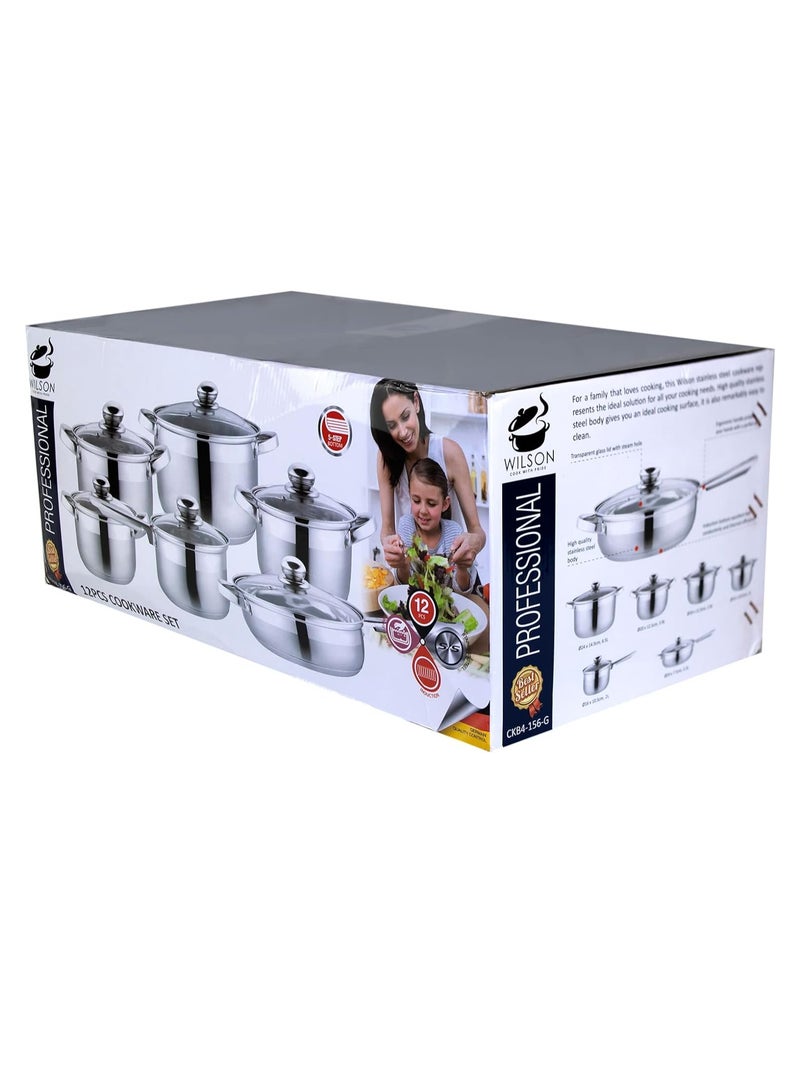 Wilson طقم أواني طهي ويلسون من الفولاذ المقاوم للصدأ مكون من 12 قطعة - كسرولة، قدر، مقلاة | متينة بمقبض من الفولاذ المقاوم للصدأ - Image 4