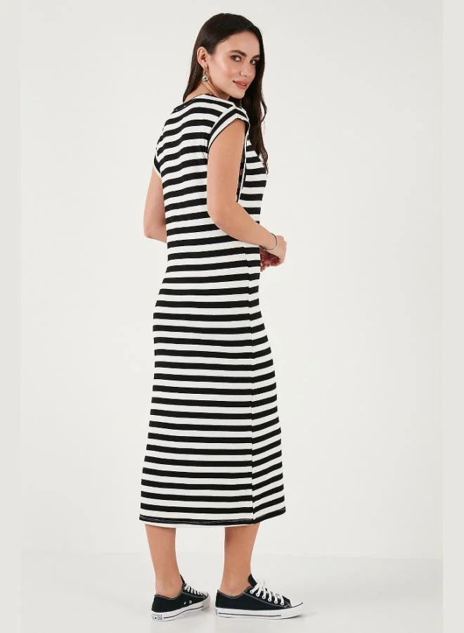 Lela  Lela Regular Fit Crew Neck Striped Midi Length Dress Women's DRESS 5866105 for Women | Best Price UAE