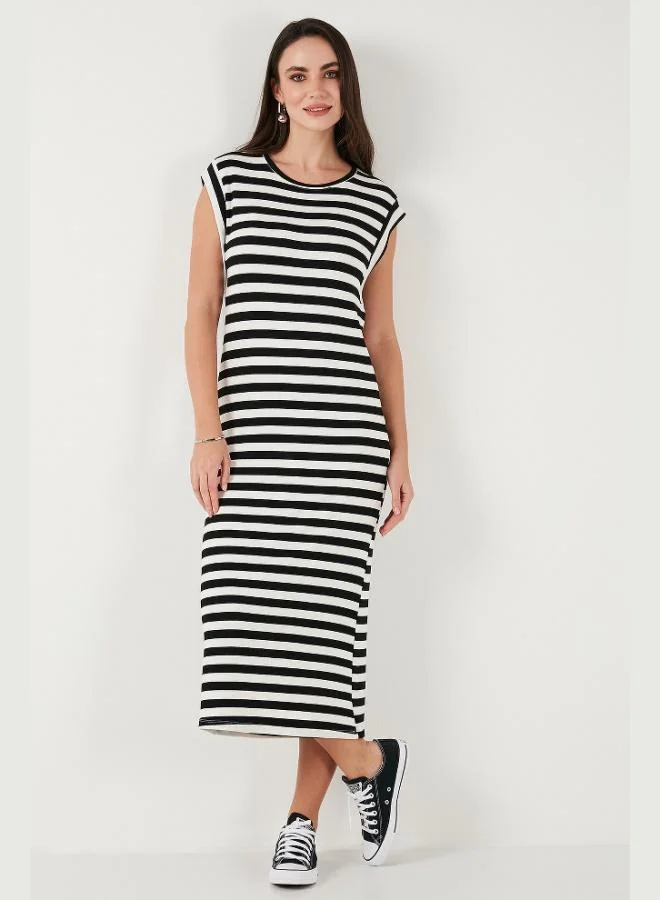 Lela  Lela Regular Fit Crew Neck Striped Midi Length Dress Women's DRESS 5866105 for Women | Best Price UAE