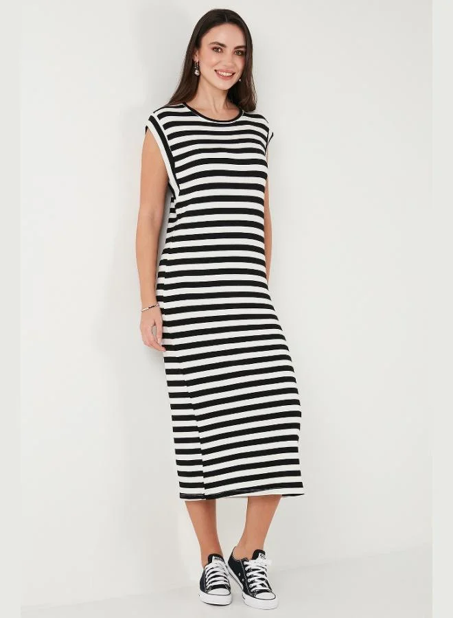 Lela  Lela Regular Fit Crew Neck Striped Midi Length Dress Women's DRESS 5866105 for Women | Best Price UAE