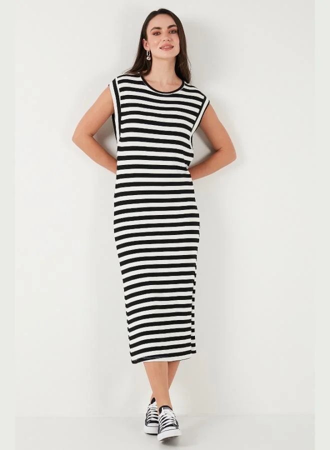 Lela  Lela Regular Fit Crew Neck Striped Midi Length Dress Women's DRESS 5866105 for Women | Best Price UAE