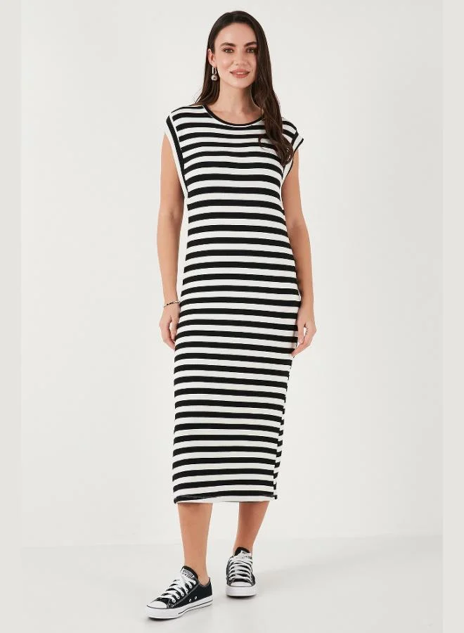 Lela  Lela Regular Fit Crew Neck Striped Midi Length Dress Women's DRESS 5866105 for Women | Best Price UAE