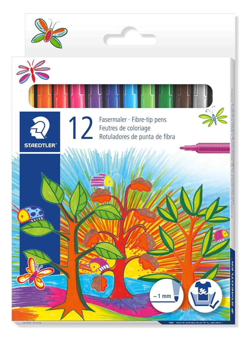 ستدلر قلم نوريس كلوب برأس رفيع من الألياف - عبوة من 12 قلمًا، ألوان متنوعة - Image 1