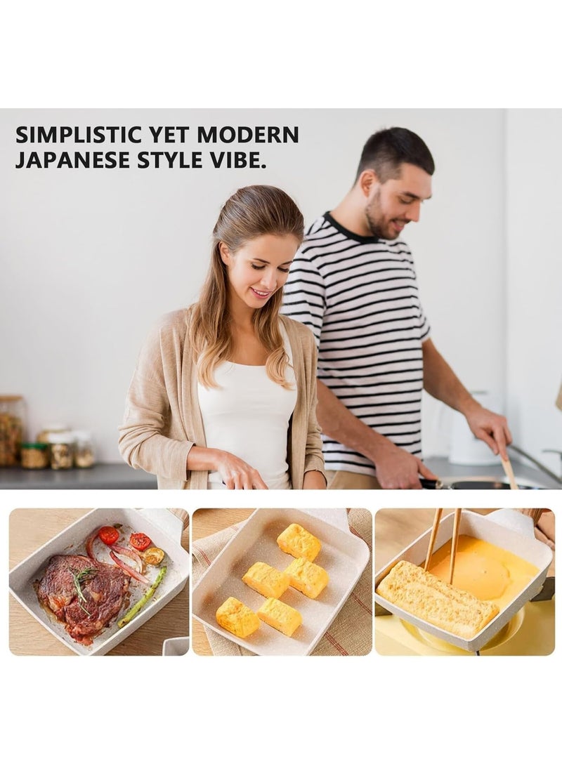 Tamagoyaki Egg Pan 14 x 19cm,Omelette Pan, Non Stick Frying Pan with Heat-Resistant Handle, Healthy Granite Cookware, Compatible with Induction Cooker Gas Stove Use - Image 5