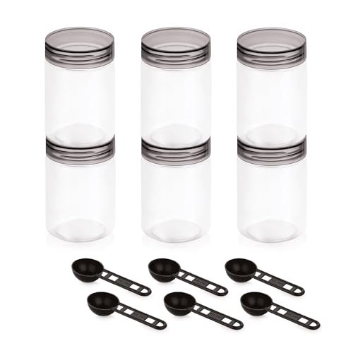 Homeor Plastic Storage Jar & Containers With Spoon, ‎Plastic, Airtight & BPA Free Containers for Kitchen Storage, Grocery Kitchen Container, Multipurpose Jar, Fridge Storage Container, 500 ML Set 6, Black - Image 3