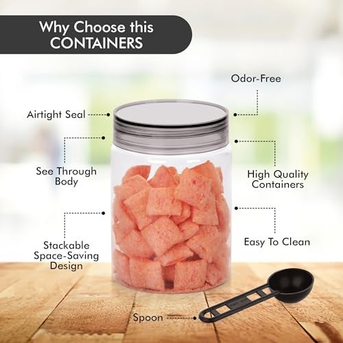 Homeor Plastic Storage Jar & Containers With Spoon, ‎Plastic, Airtight & BPA Free Containers for Kitchen Storage, Grocery Kitchen Container, Multipurpose Jar, Fridge Storage Container, 500 ML Set 6, Black - Image 2