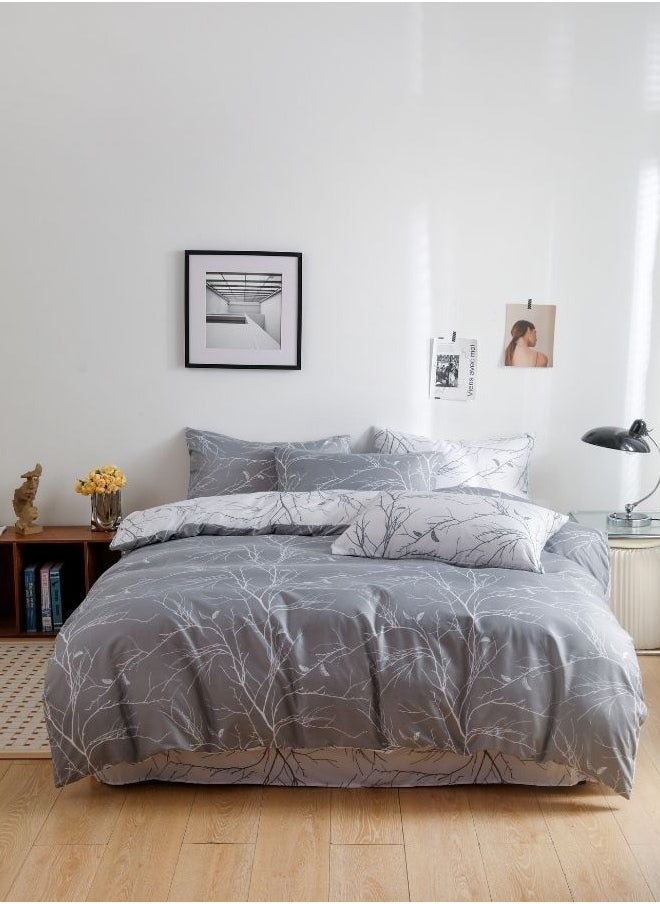 LUNA Home - King size 6 piece without filler bedding set  Grey and white sakura reversible design duvet cover. - Image 1
