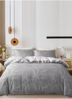 LUNA Home King size 6 piece without filler bedding set  Grey and white sakura reversible design duvet cover.  - Image 1