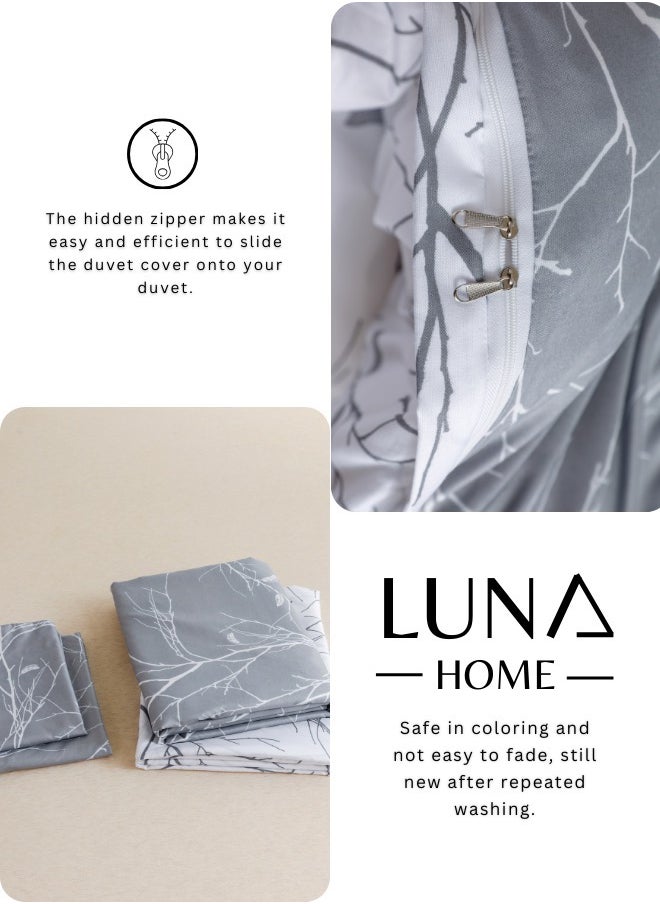 LUNA Home - King size 6 piece without filler bedding set  Grey and white sakura reversible design duvet cover. - Image 1