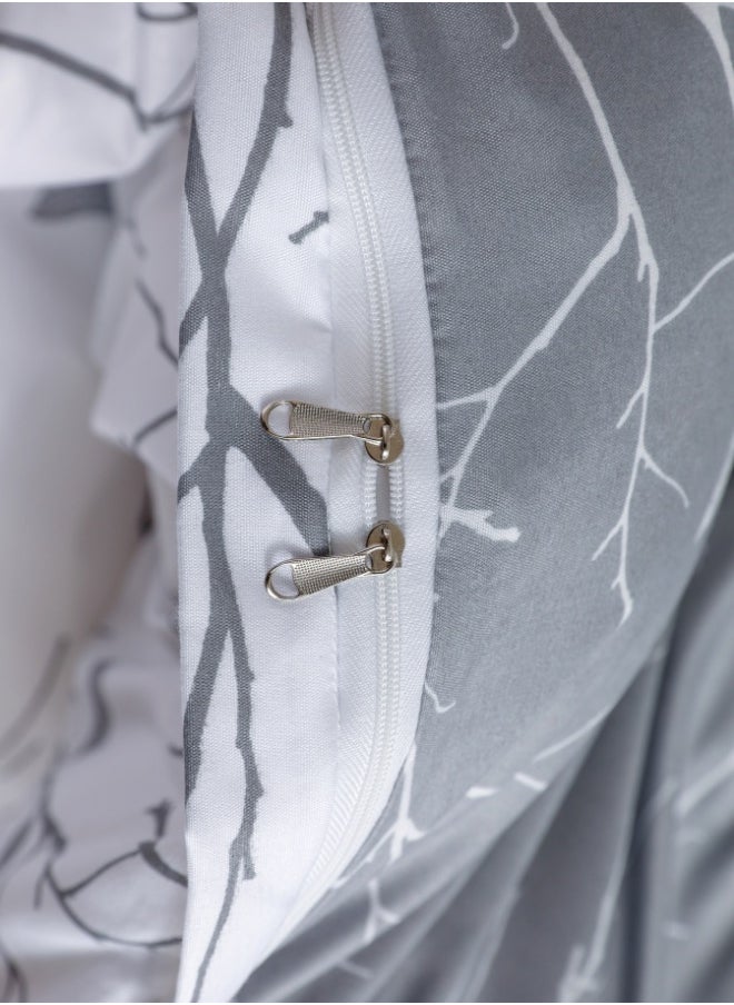 LUNA Home - King size 6 piece without filler bedding set  Grey and white sakura reversible design duvet cover. - Image 1