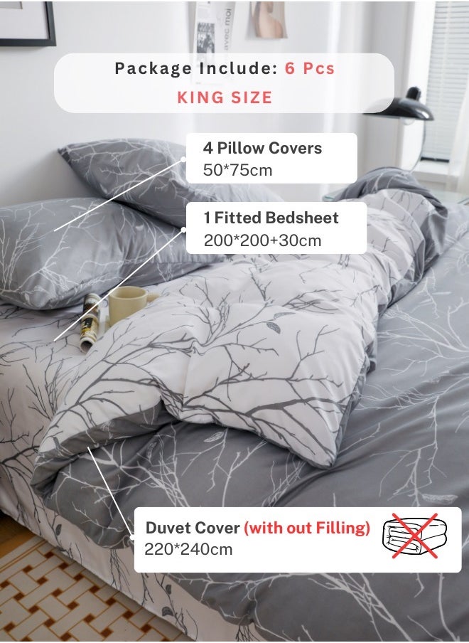 King size 6 piece without filler bedding set  Grey and white sakura reversible design duvet cover. - pzsku/Z35510FB597CB8F43B6B6Z/45/_/1738858001/c28ee95d-e610-4053-8ef8-af62786f5d8d