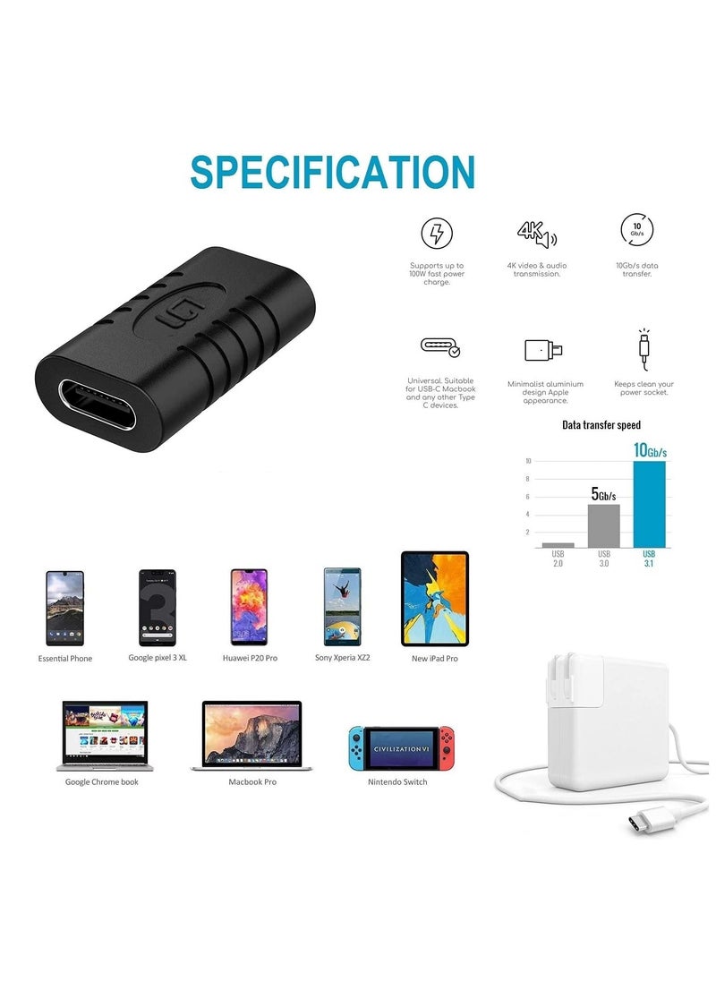 Generic - Type C Female to Female Adapter, Type C Extender, Type C to C Female Adapter, USB 3.1 Type C Adapter Extension Connector for Laptops Tablets Cell Phones - Image 1