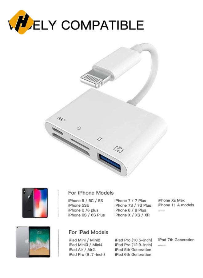 HuHa - Camera Memory SD Card Reader Compatible for iPhone,Compatible with Lightning Male to USB Female OTG Adapter Micro TF Power Charging Splitter Charger Connector for Apple for ipad - Image 1