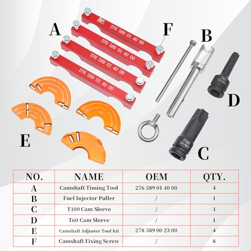 Yuesstloo مجموعة أدوات قفل توقيت محاذاة المحرك Yuesstloo مع 4 قطع من أدوات ضبط عمود الكامات، متوافقة مع مرسيدس بنز M157/M276/M278، مقبس عمود الكامات T60 و T100، مزيل حقن الوقود - Image 3