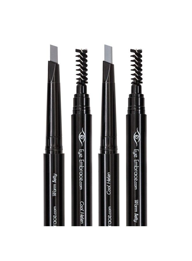 Eye Embrace Light Gray Eyebrow Pencils: Warm Betty & Cool Helen 2 Pack Bundle Waterproof DoubleEnded Automatic Angled Tip & Spoolie Brush CrueltyFree - Image 2