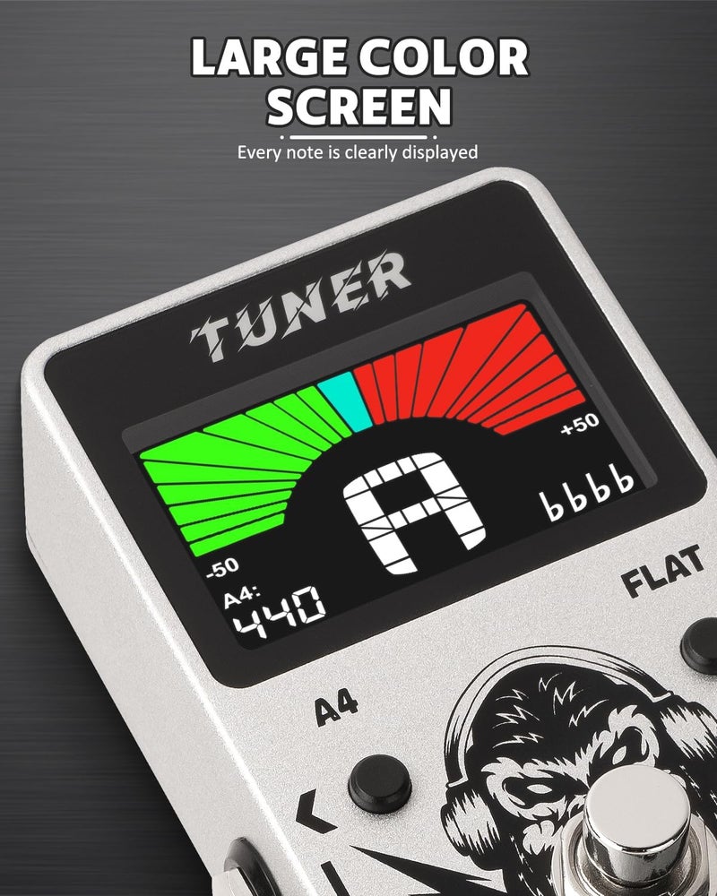 STRICH Tuner Guitar Pedal with Large Color Screen, Precision Chromatic Drop Tuning, 430-450Hz A4, True Bypass for Electric Guitar & Bass, Silver - Image 2