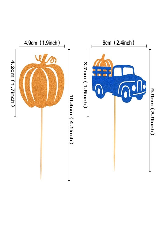 Ercadio 24 Pack Pumpkin Truck Cupcake Toppers Glitter Fall Harvest Pumpkin Cupcake Picks Decorations for Pumpkin Fall Theme Thanksgiving Party Cake Decorations Supplies - Image 2