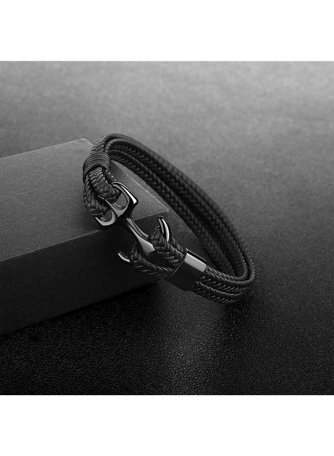 erorex Unisex Handmade Bracelet Vintage Anchor Cuff Bracelet Cuff Wrap Rope Wristband Friendship Bracelet Multilayer Black Braided Bracelet For Women And Men - Image 3