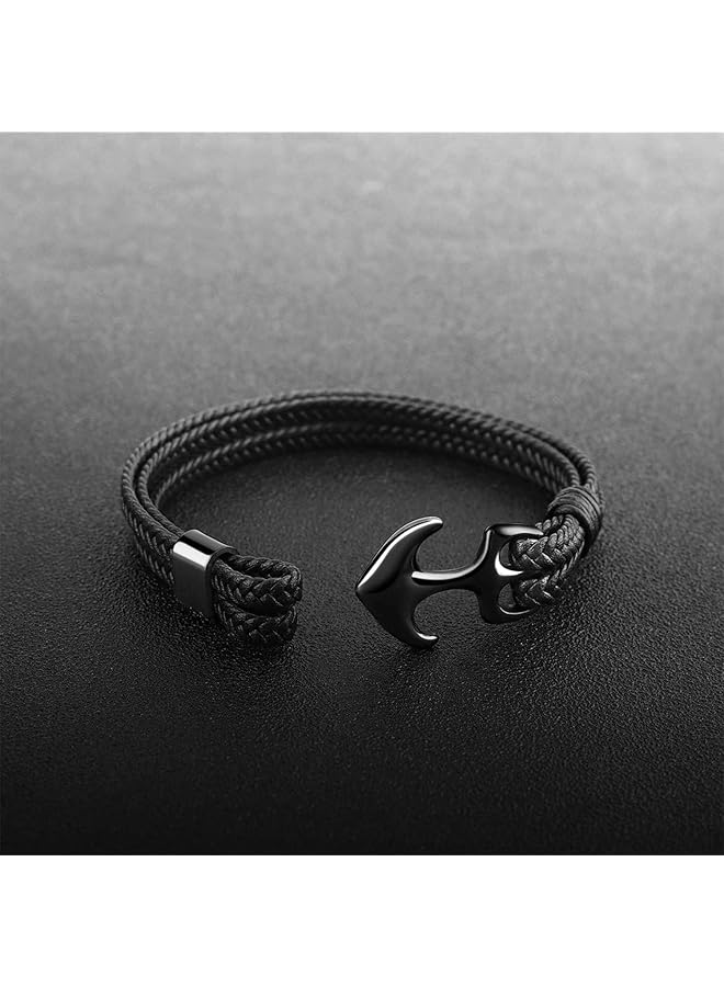 erorex Unisex Handmade Bracelet Vintage Anchor Cuff Bracelet Cuff Wrap Rope Wristband Friendship Bracelet Multilayer Black Braided Bracelet For Women And Men - Image 4
