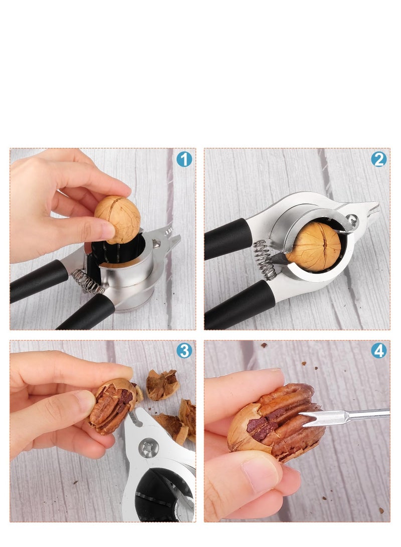 Excefore مكسرات للجميع مقصات مكسرات ثقيلة للمكسرات مكسر الجوز مع كماشة لقرص سهل مكسر مكسرات الفولاذ المقاوم للصدأ لأداة مكسر المكسرات بيكان مع مقبض غير قابل للانزلاق - 2 أعواد مدرجة - أسود - Image 3