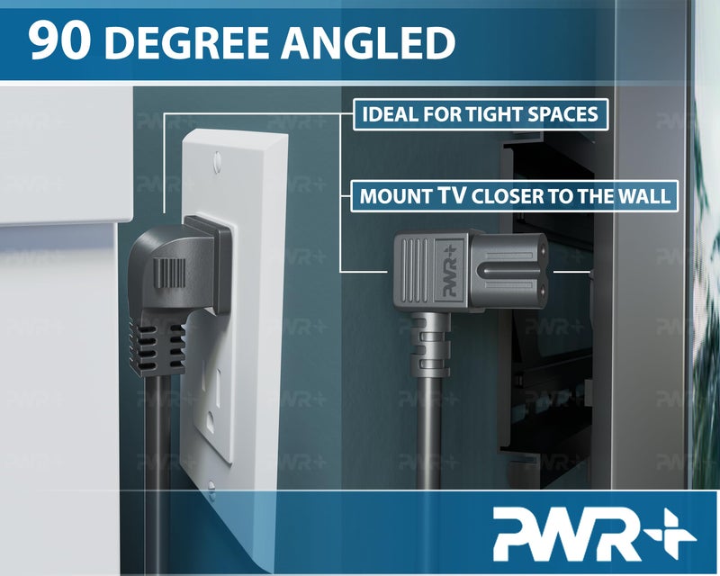 PWR+ Tv Power Cord 12Ft Cable for Samsung LG TCL Sony: 90 Degree Angled Apple Tv Insignia Sharp Toshiba JVC Hisense 4k 8k UHD Crystal Tizen Smart Roku Google Quantum Panasonic HDR LED QLED UL Listed - Image 3
