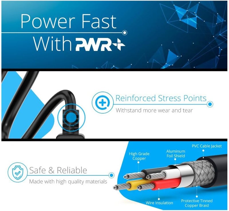 PWR+ Tv Power Cord 12Ft Cable for Samsung LG TCL Sony: 90 Degree Angled Apple Tv Insignia Sharp Toshiba JVC Hisense 4k 8k UHD Crystal Tizen Smart Roku Google Quantum Panasonic HDR LED QLED UL Listed - Image 5