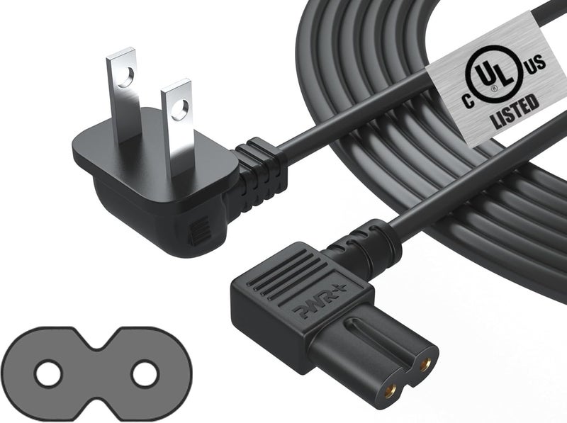 PWR+ Tv Power Cord 12Ft Cable for Samsung LG TCL Sony: 90 Degree Angled Apple Tv Insignia Sharp Toshiba JVC Hisense 4k 8k UHD Crystal Tizen Smart Roku Google Quantum Panasonic HDR LED QLED UL Listed - Image 1